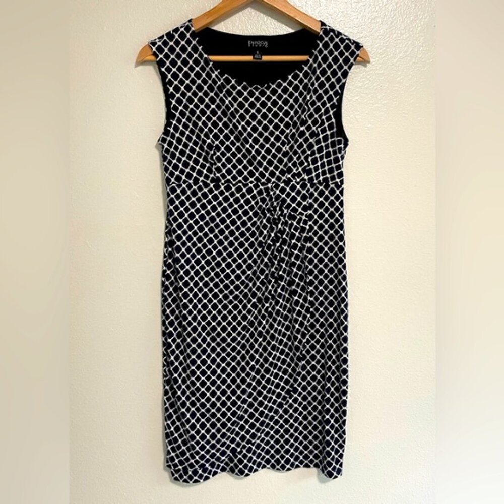 En Focus Studio‎ Faux Wrap Dress Sleeveless Scoop Neck Patterned Navy Size 6